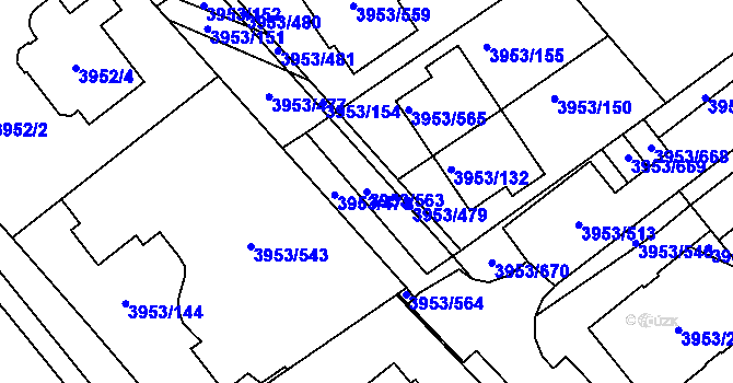 Parcela st. 3953/563 v KÚ Řečkovice, Katastrální mapa