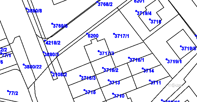Parcela st. 3717/3 v KÚ Řečkovice, Katastrální mapa