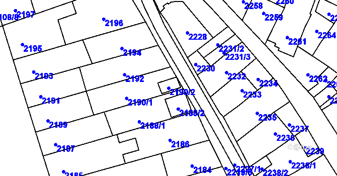 Parcela st. 2190/2 v KÚ Řečkovice, Katastrální mapa