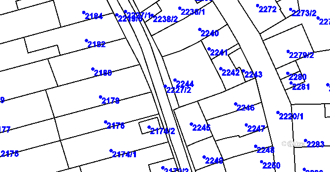 Parcela st. 2227/2 v KÚ Řečkovice, Katastrální mapa