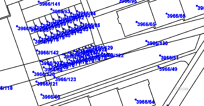 Parcela st. 3966/122 v KÚ Řečkovice, Katastrální mapa
