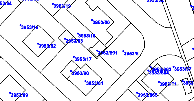 Parcela st. 3953/591 v KÚ Řečkovice, Katastrální mapa