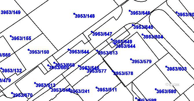Parcela st. 3953/613 v KÚ Řečkovice, Katastrální mapa
