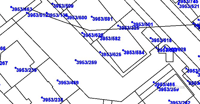 Parcela st. 3953/626 v KÚ Řečkovice, Katastrální mapa