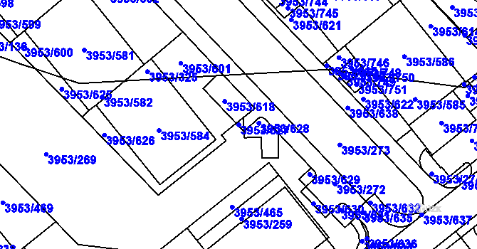 Parcela st. 3953/627 v KÚ Řečkovice, Katastrální mapa