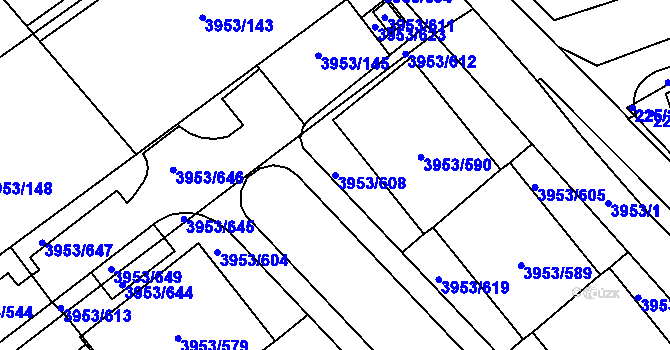 Parcela st. 3953/608 v KÚ Řečkovice, Katastrální mapa