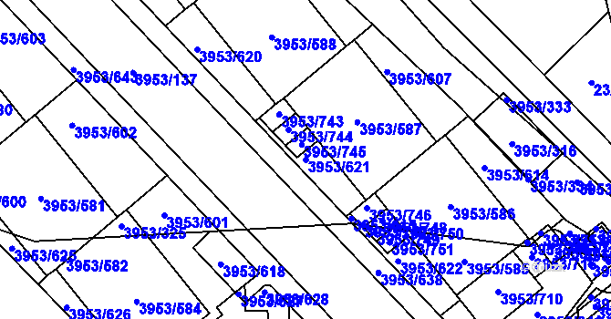 Parcela st. 3953/621 v KÚ Řečkovice, Katastrální mapa