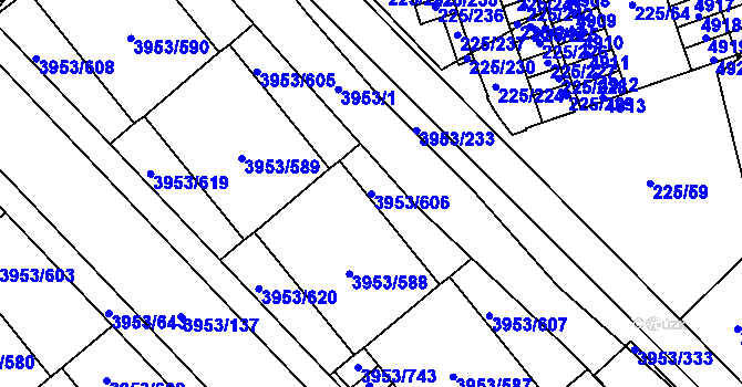 Parcela st. 3953/606 v KÚ Řečkovice, Katastrální mapa