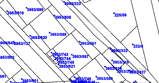 Parcela st. 3953/607 v KÚ Řečkovice, Katastrální mapa