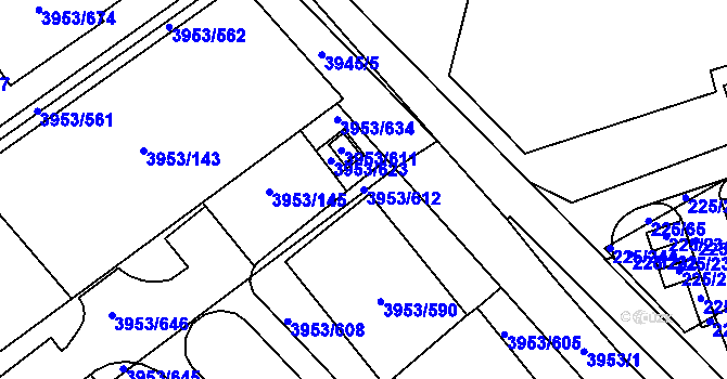 Parcela st. 3953/612 v KÚ Řečkovice, Katastrální mapa