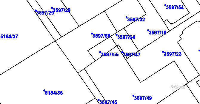 Parcela st. 3597/55 v KÚ Řečkovice, Katastrální mapa