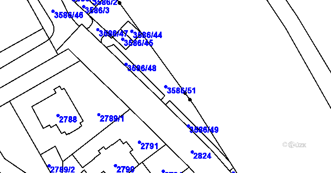 Parcela st. 3586/51 v KÚ Řečkovice, Katastrální mapa