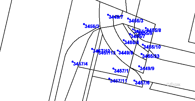 Parcela st. 3457/13 v KÚ Řečkovice, Katastrální mapa