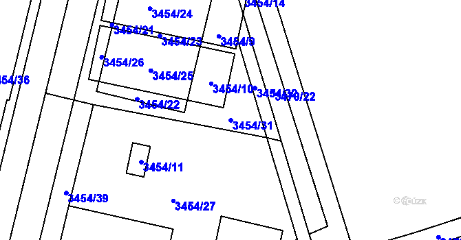 Parcela st. 3454/31 v KÚ Řečkovice, Katastrální mapa