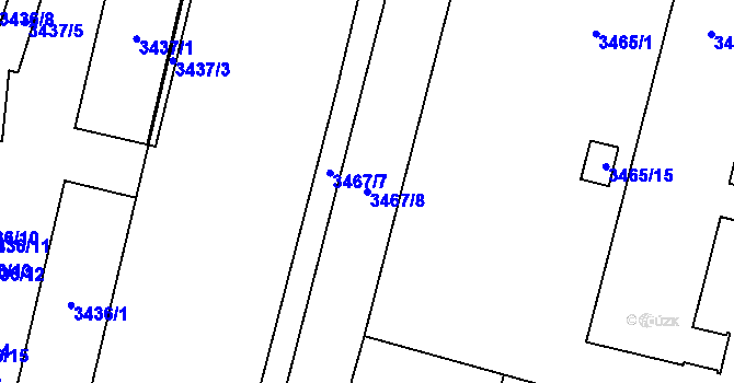 Parcela st. 3467/8 v KÚ Řečkovice, Katastrální mapa