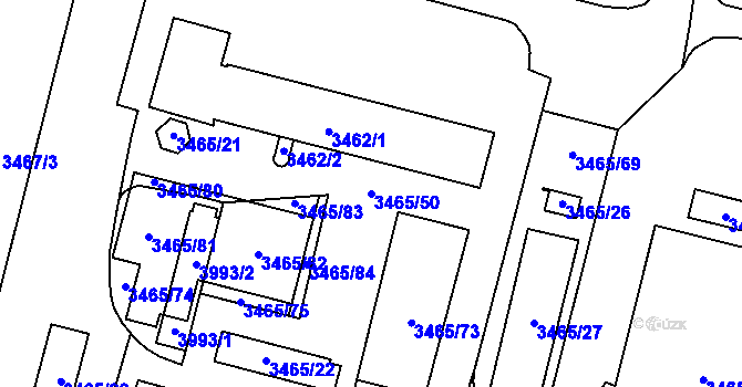 Parcela st. 3465/50 v KÚ Řečkovice, Katastrální mapa