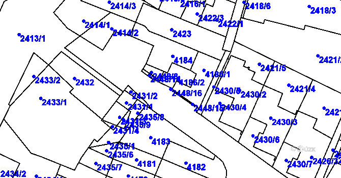 Parcela st. 2448/16 v KÚ Řečkovice, Katastrální mapa
