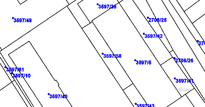 Parcela st. 3597/58 v KÚ Řečkovice, Katastrální mapa