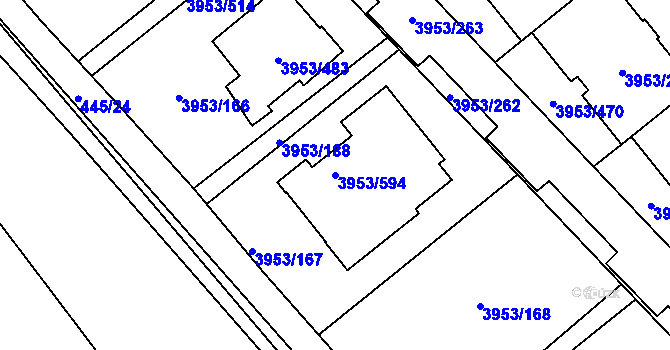 Parcela st. 3953/594 v KÚ Řečkovice, Katastrální mapa