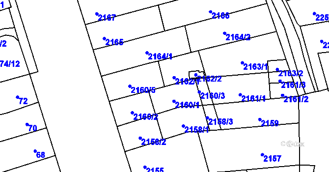 Parcela st. 2160/6 v KÚ Řečkovice, Katastrální mapa