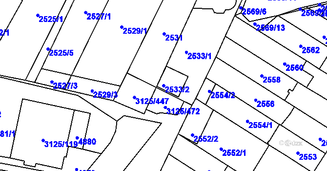 Parcela st. 2533/2 v KÚ Řečkovice, Katastrální mapa