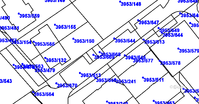 Parcela st. 3953/668 v KÚ Řečkovice, Katastrální mapa