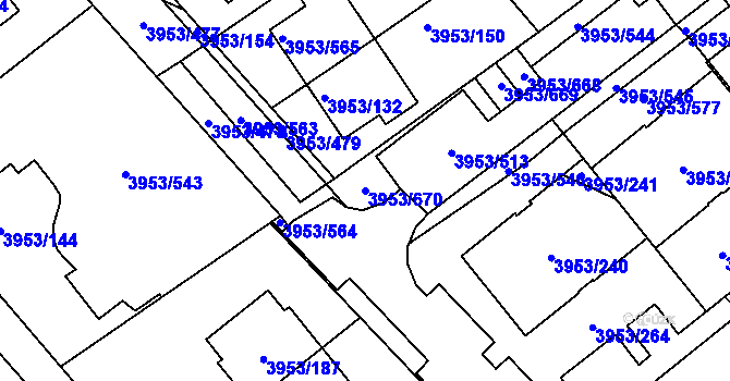 Parcela st. 3953/670 v KÚ Řečkovice, Katastrální mapa