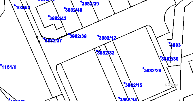 Parcela st. 3882/32 v KÚ Řečkovice, Katastrální mapa