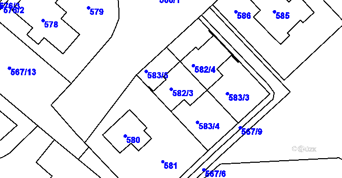 Parcela st. 582/3 v KÚ Řečkovice, Katastrální mapa
