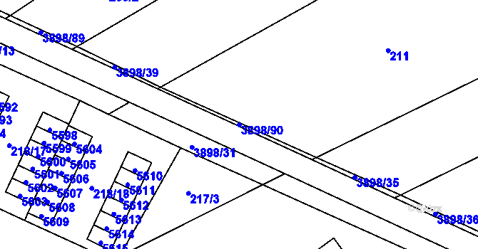 Parcela st. 3898/90 v KÚ Řečkovice, Katastrální mapa