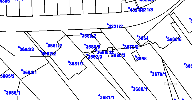 Parcela st. 3680/12 v KÚ Řečkovice, Katastrální mapa