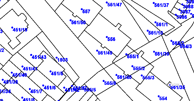 Parcela st. 561/49 v KÚ Řečkovice, Katastrální mapa