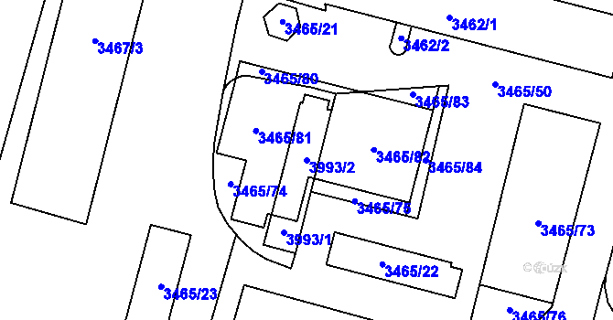 Parcela st. 3993/2 v KÚ Řečkovice, Katastrální mapa