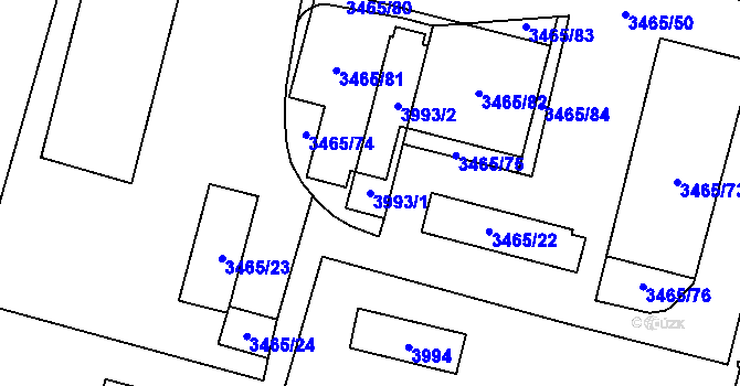 Parcela st. 3993/1 v KÚ Řečkovice, Katastrální mapa