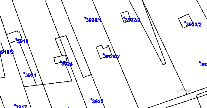 Parcela st. 3928/2 v KÚ Řečkovice, Katastrální mapa