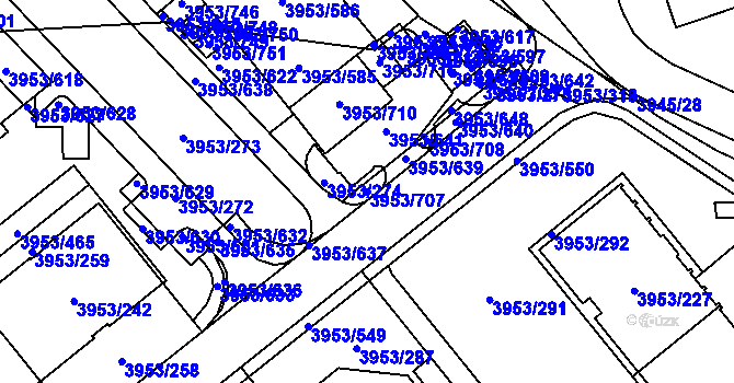 Parcela st. 3953/707 v KÚ Řečkovice, Katastrální mapa