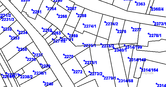 Parcela st. 2275/1 v KÚ Řečkovice, Katastrální mapa