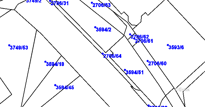 Parcela st. 2706/64 v KÚ Řečkovice, Katastrální mapa