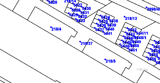 Parcela st. 218/37 v KÚ Řečkovice, Katastrální mapa