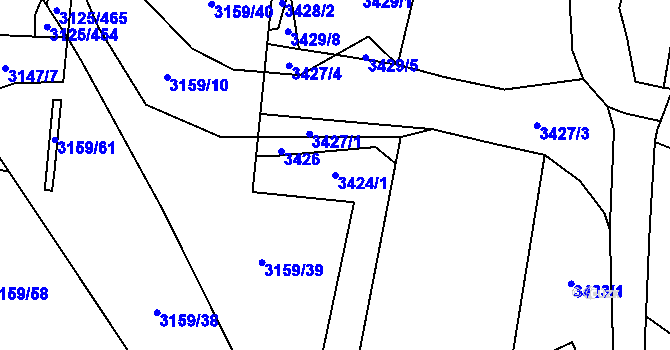 Parcela st. 3424/1 v KÚ Řečkovice, Katastrální mapa