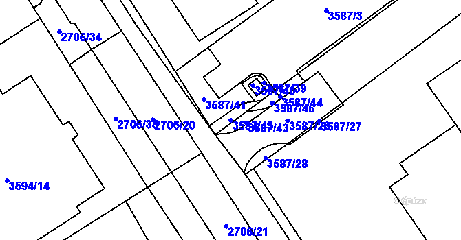 Parcela st. 3587/45 v KÚ Řečkovice, Katastrální mapa