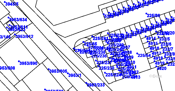 Parcela st. 225/234 v KÚ Řečkovice, Katastrální mapa