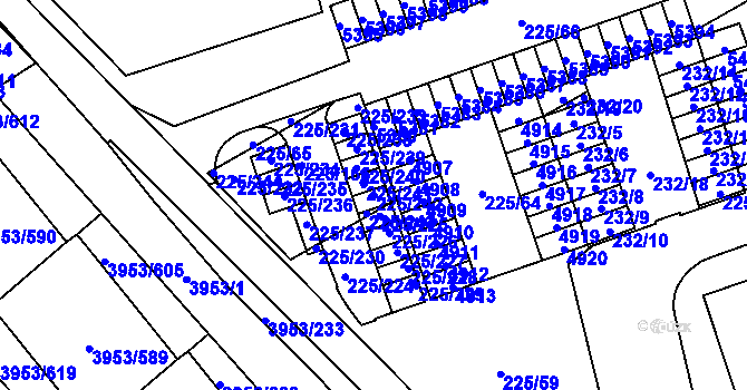Parcela st. 225/242 v KÚ Řečkovice, Katastrální mapa