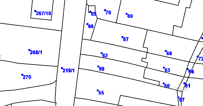 Parcela st. 62 v KÚ Mokrá Hora, Katastrální mapa