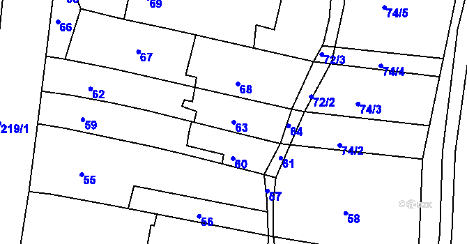 Parcela st. 63 v KÚ Mokrá Hora, Katastrální mapa