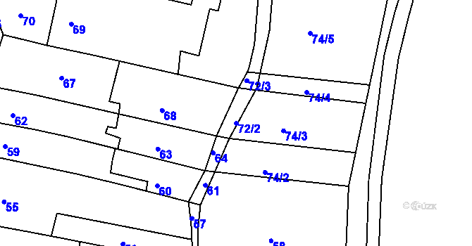 Parcela st. 72/2 v KÚ Mokrá Hora, Katastrální mapa