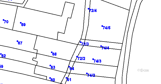 Parcela st. 72/3 v KÚ Mokrá Hora, Katastrální mapa