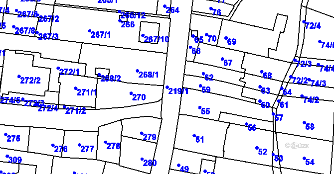 Parcela st. 219/1 v KÚ Mokrá Hora, Katastrální mapa