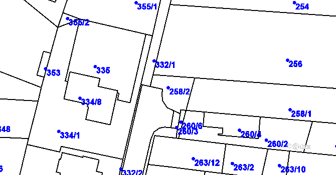 Parcela st. 258/2 v KÚ Mokrá Hora, Katastrální mapa