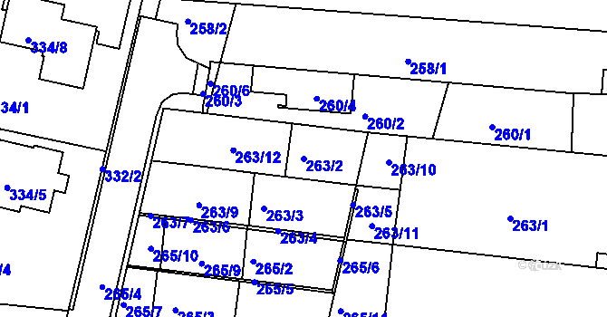 Parcela st. 263/2 v KÚ Mokrá Hora, Katastrální mapa